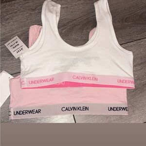 Calvin Klein Girls Medium 7/8 Sports Bras- 2 Pack- New With Tags Pink & White